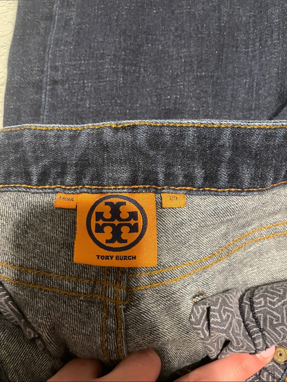 Tory Burch Dark Indigo Straight-Leg Jeans with Gold Button - Picture 4 of 5